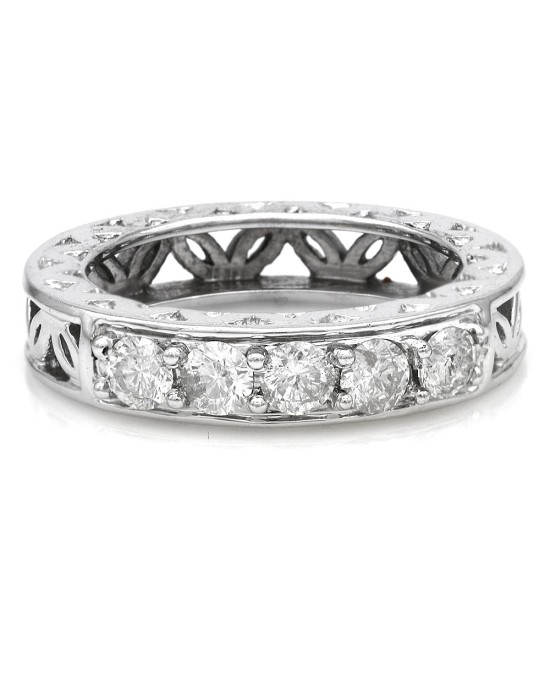 Gentleman's Etched Open Cut 5 Stone Diamond Band in White Gold